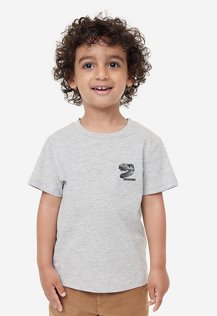 H&M - Cotton T-shirt - grey marl/t.rex
