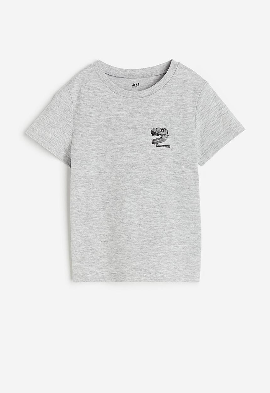 H&M - Cotton T-shirt - grey marl/t.rex