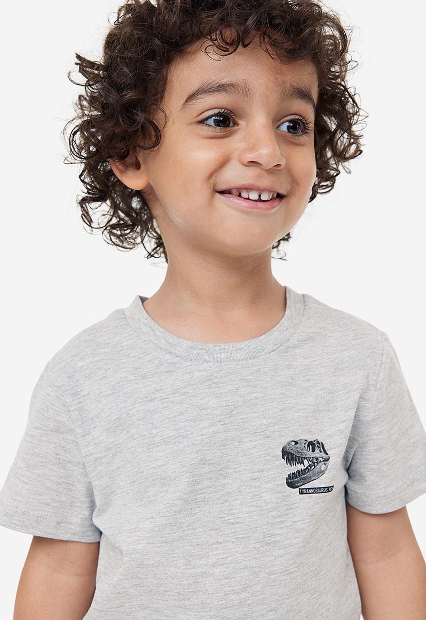 H&M - Cotton T-shirt - grey marl/t.rex