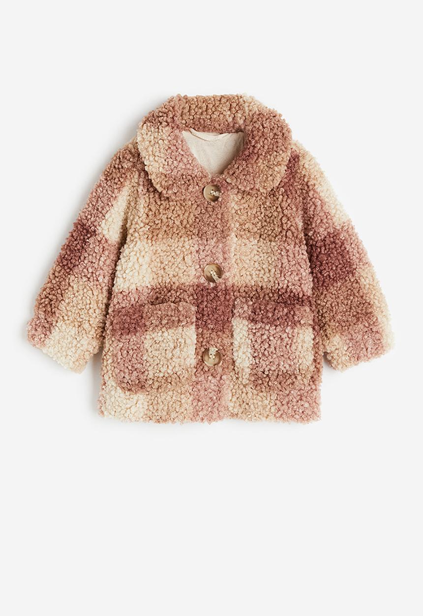 H&M - Collared teddy jacket - dusty pink checked