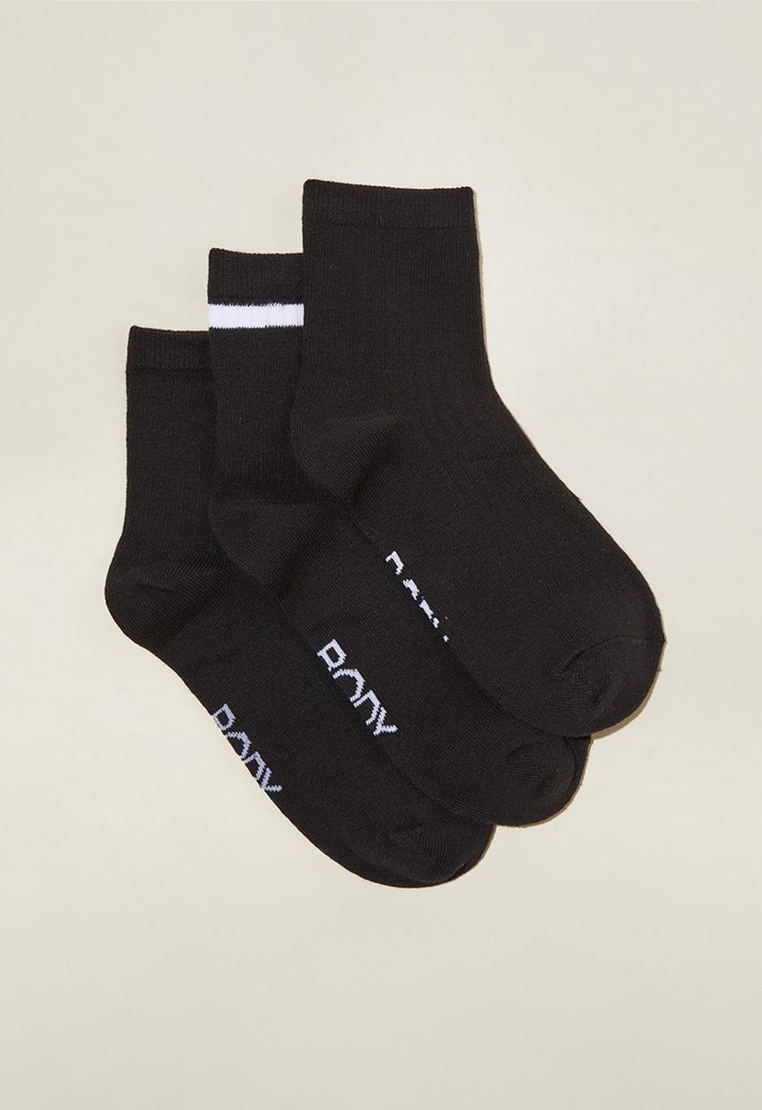 Cotton On - Body 3 Pack Mid Crew Socks - Black
