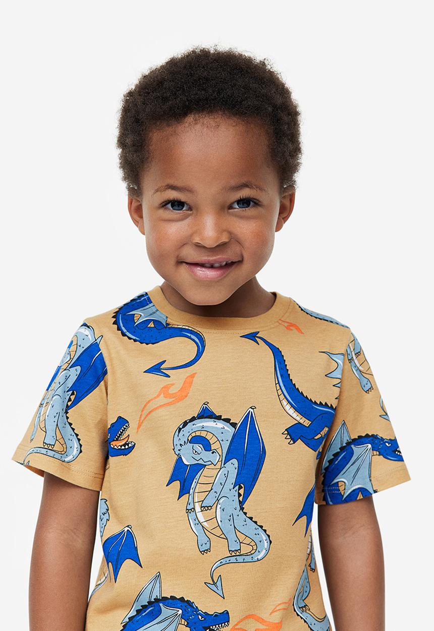 H&M - Cotton T-shirt - beige dragons