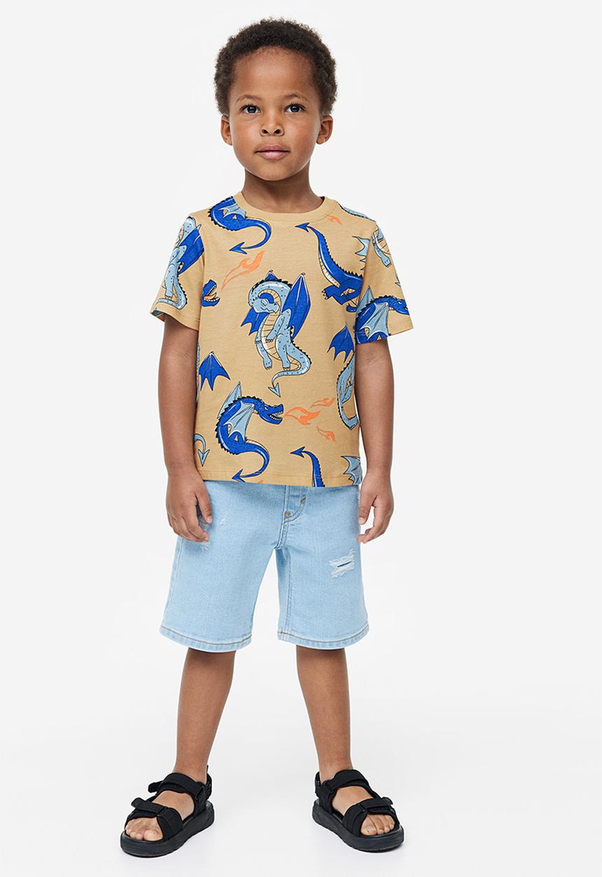 H&M - Cotton T-shirt - beige dragons