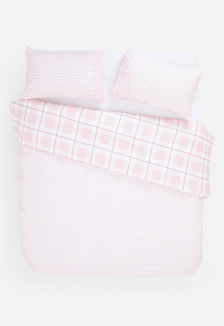 Sixth Floor - Grid Check Super Soft Reversible Duvet Set - pink