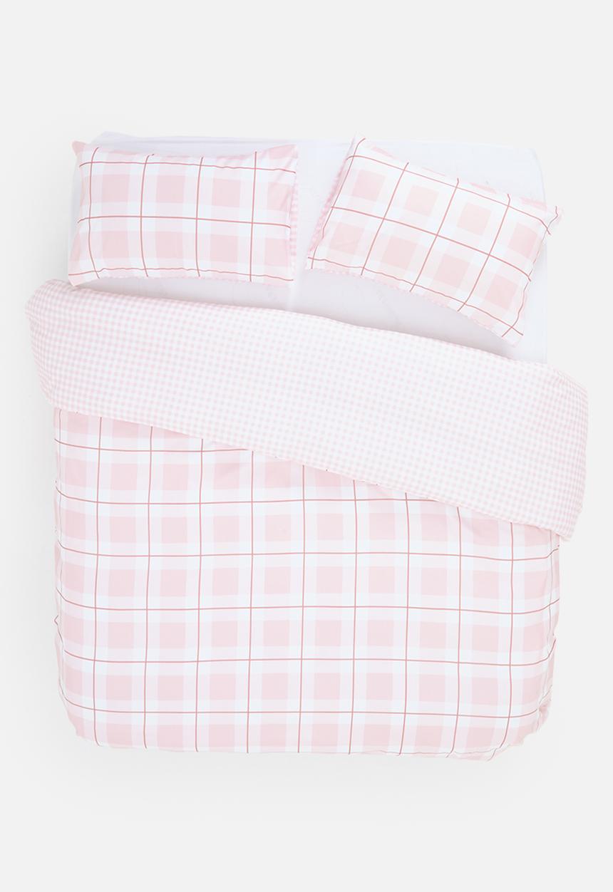 Sixth Floor - Grid Check Super Soft Reversible Duvet Set - pink
