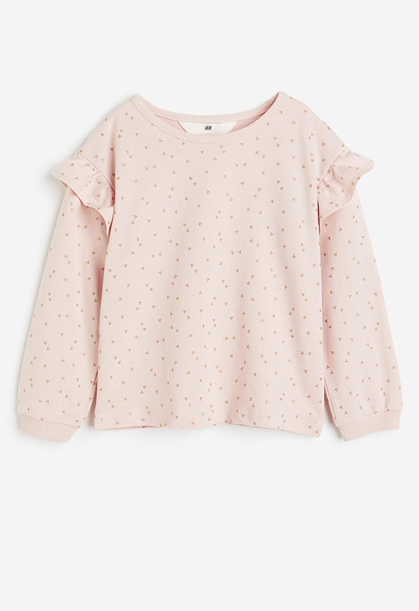 H&M - Flounce-trimmed sweatshirt - light pink hearts