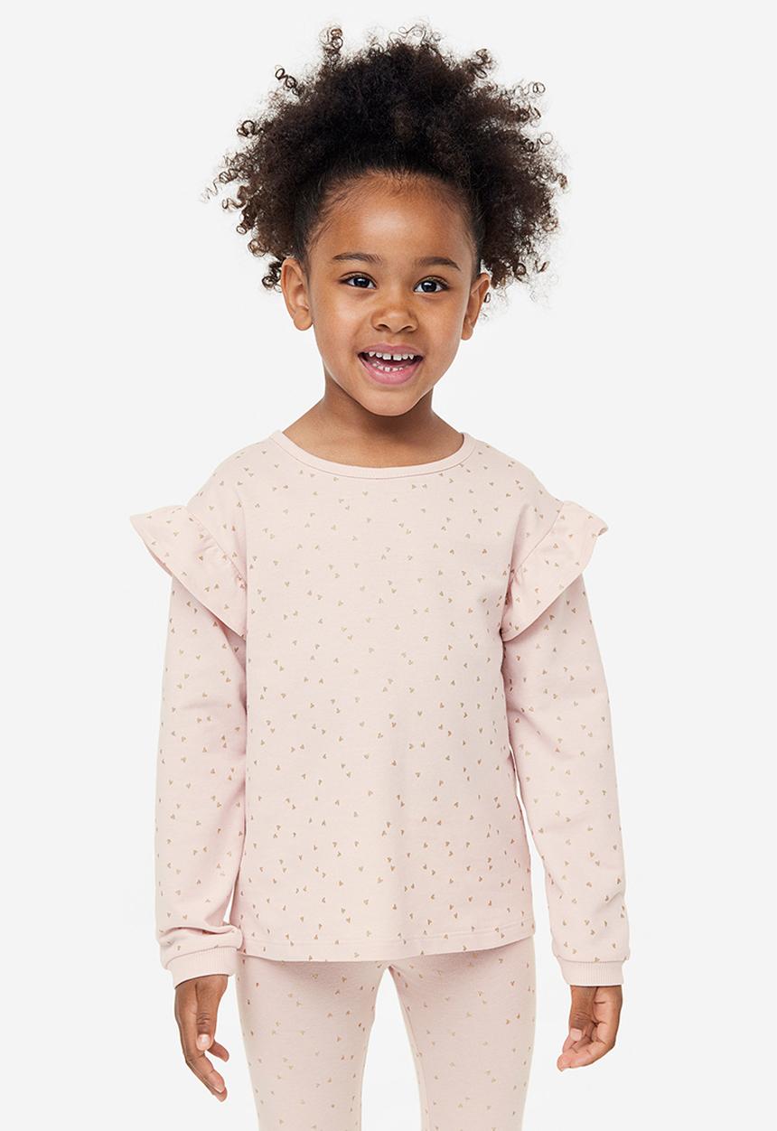 H&M - Flounce-trimmed sweatshirt - light pink hearts