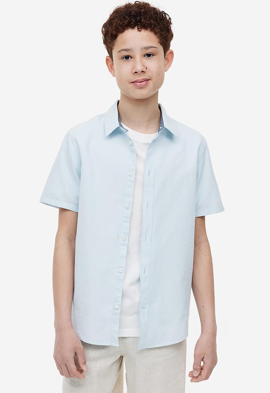 H&M - Short-sleeved cotton shirt - light blue