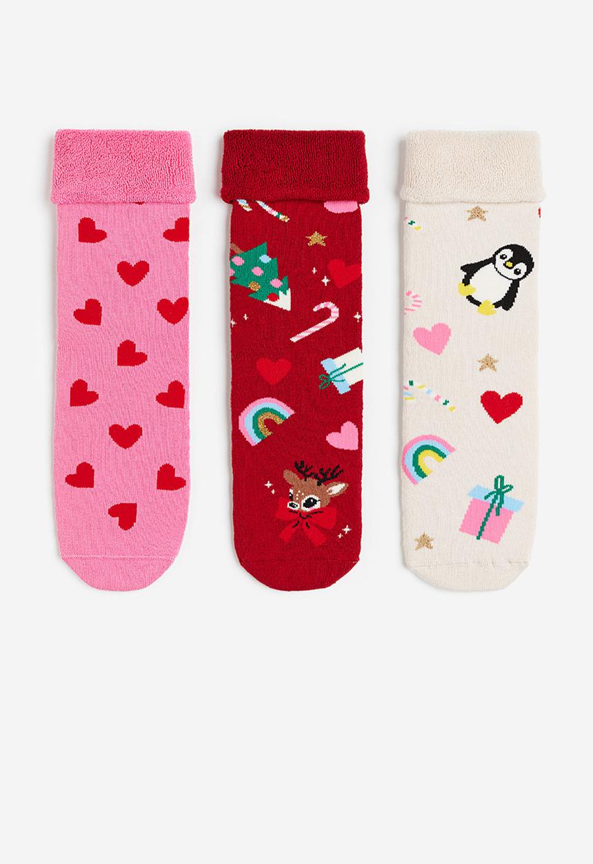 H&M - 3-Pack terry socks - red patterned 