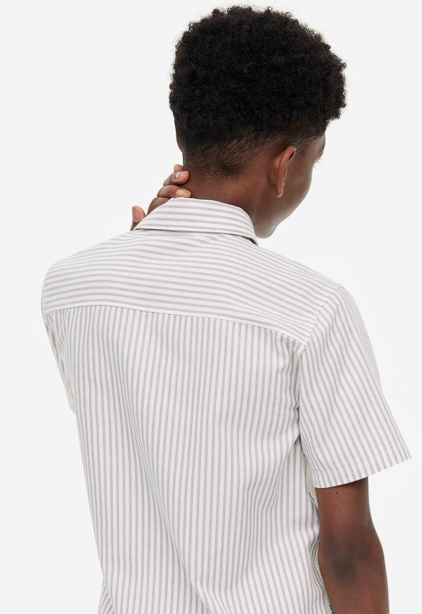 H&M - Short-sleeved cotton shirt - beige striped