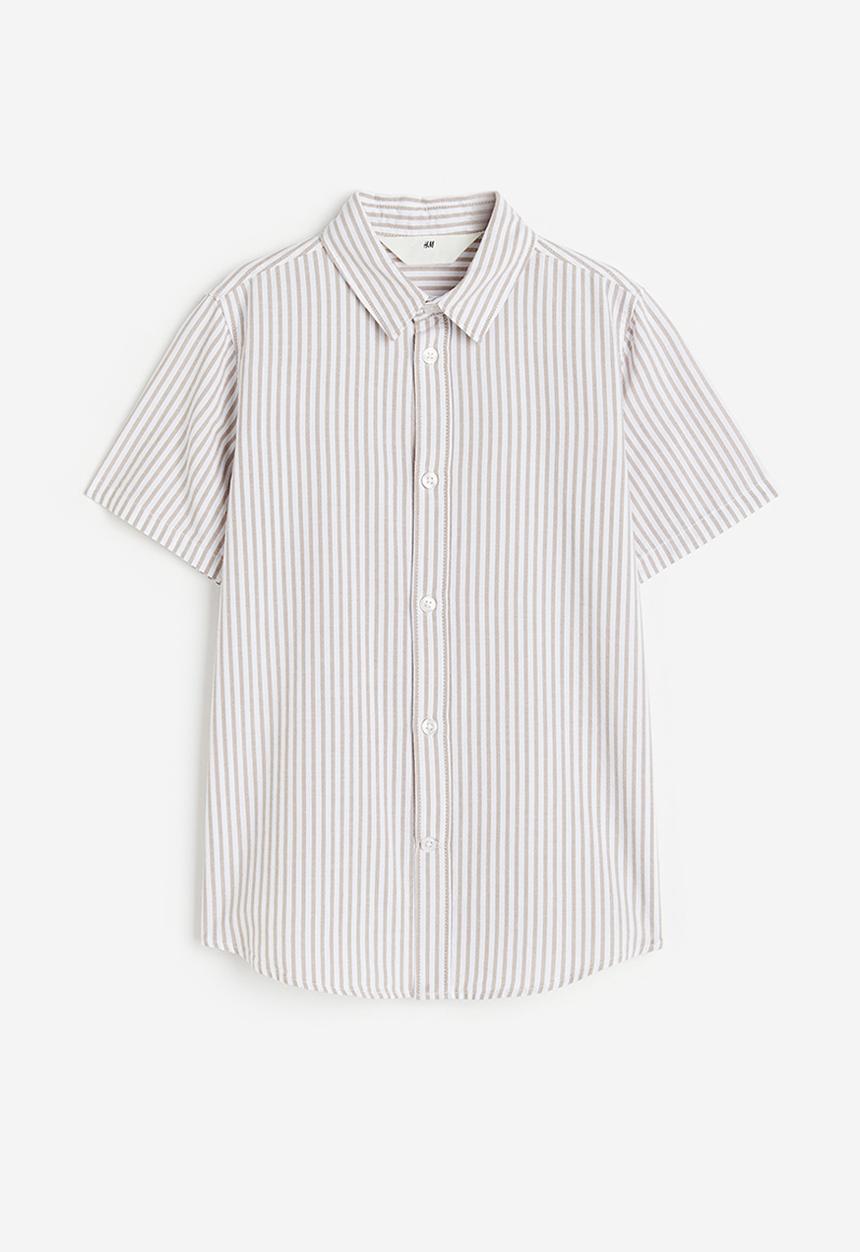 H&M - Short-sleeved cotton shirt - beige striped