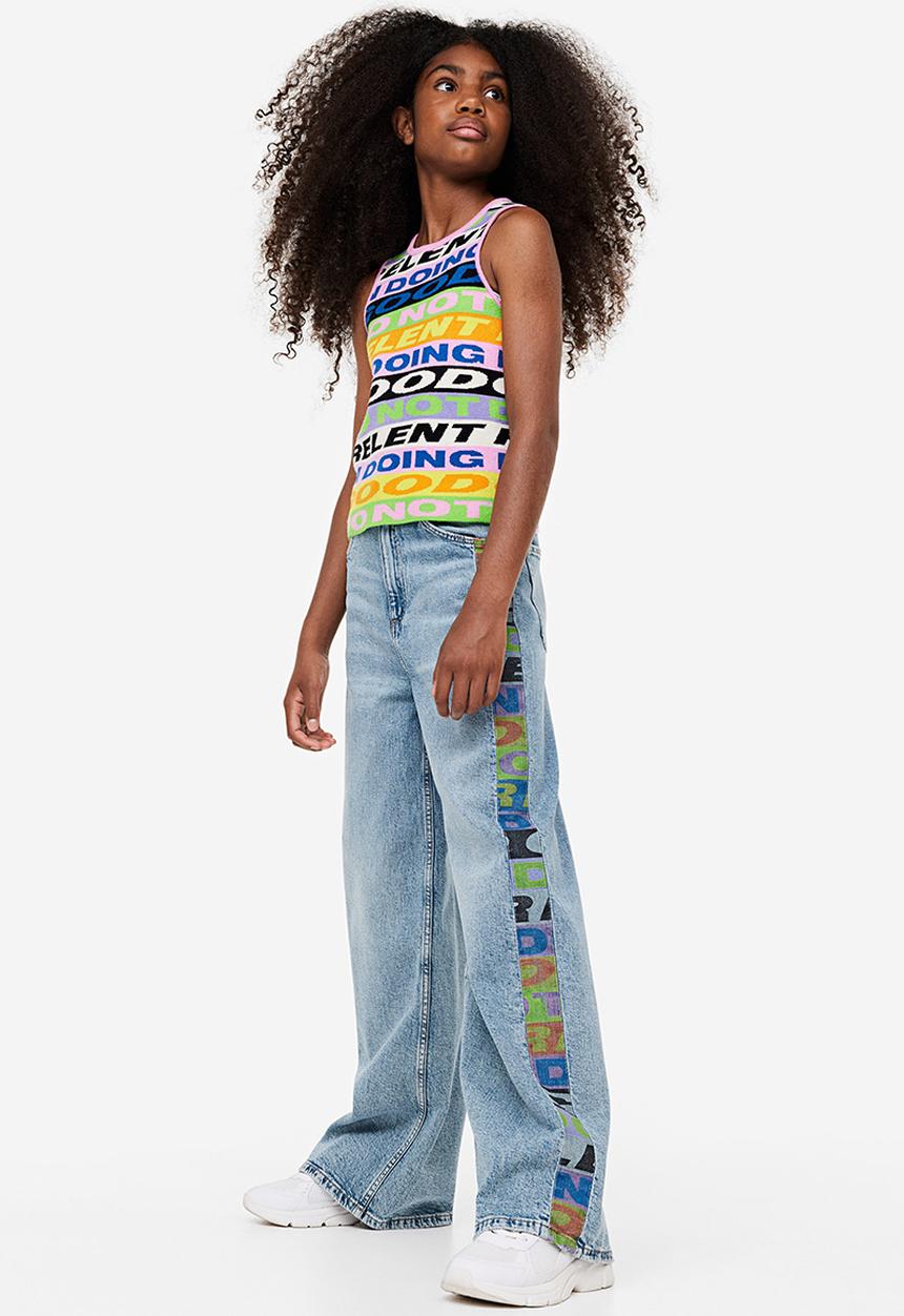 H&M - Printed wide leg jeans - denim blue