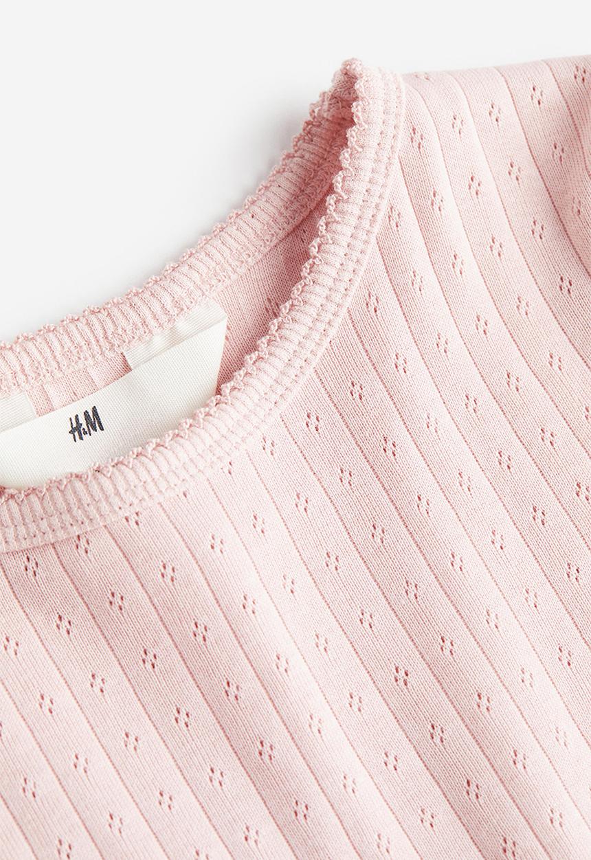 H&M - Picot-trimmed ribbed top - light pink