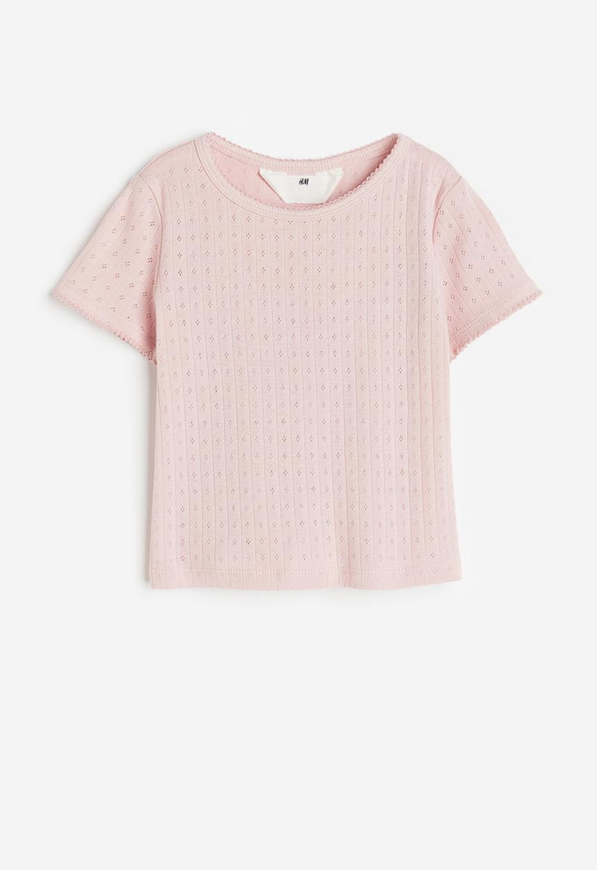 H&M - Picot-trimmed ribbed top - light pink