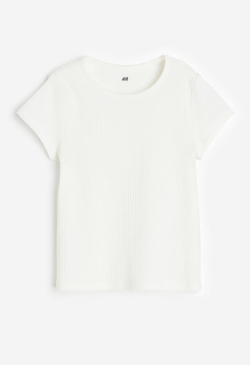 H&M - Ribbed cotton top - white
