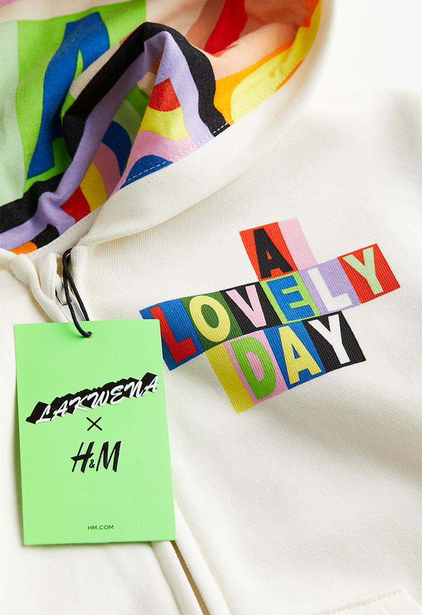 H&M - Printed zip-through hoodie - white a lovely day 