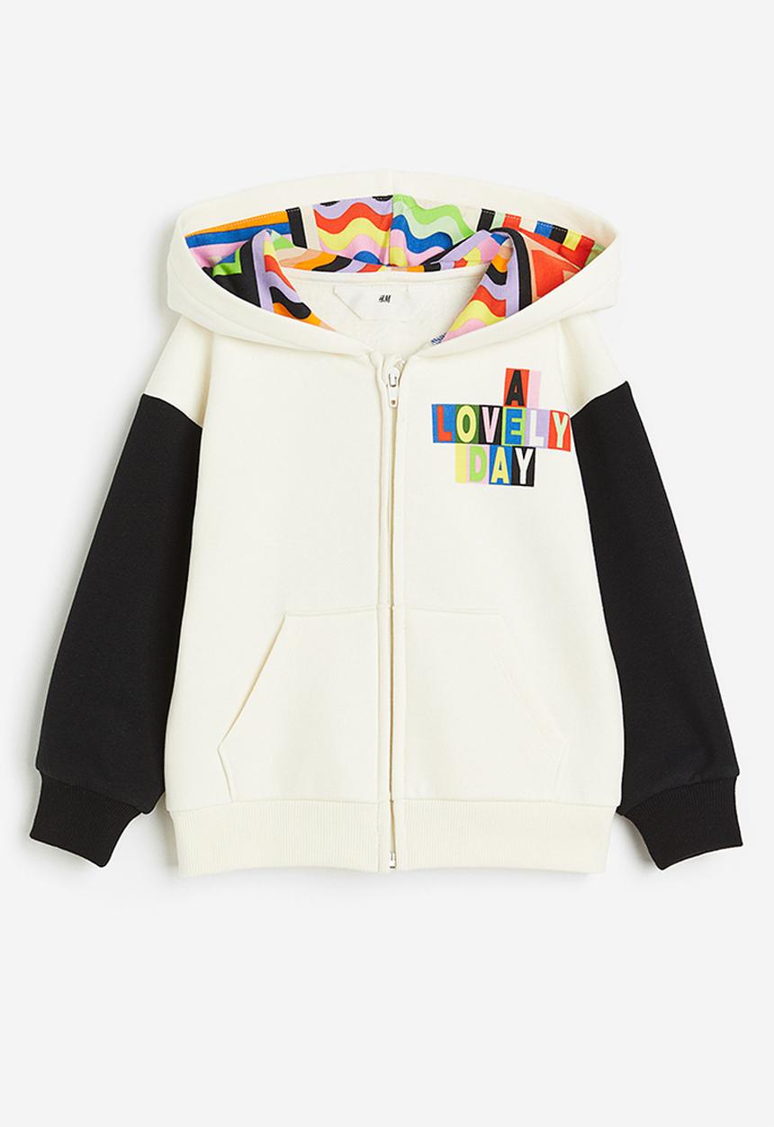 H&M - Printed zip-through hoodie - white a lovely day 