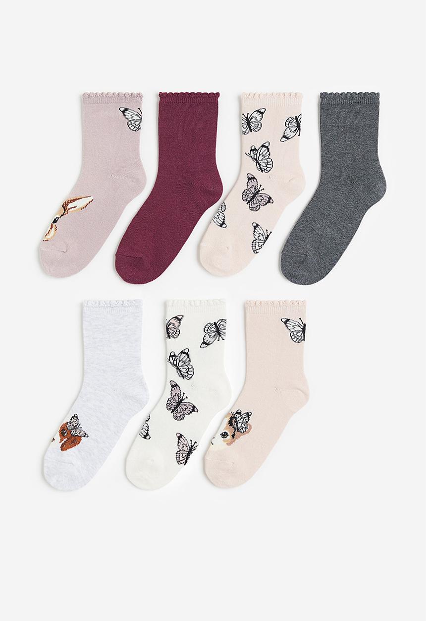 H&M - 7-Pack socks - light pink butterflies