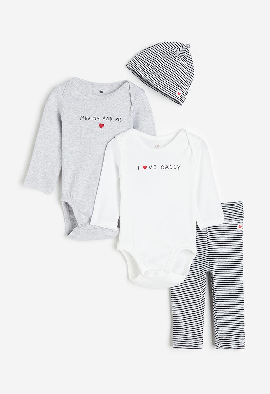H&M - 4-Piece cotton set - light grey marl love