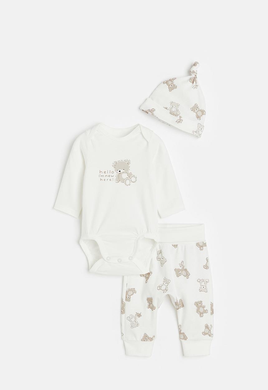 H&M - 3-Piece cotton set - white teddy bears 