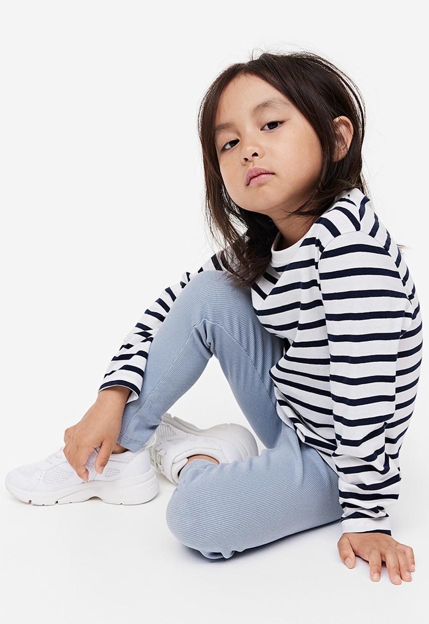 H&M - Ribbed jersey leggings - light dusty blue 