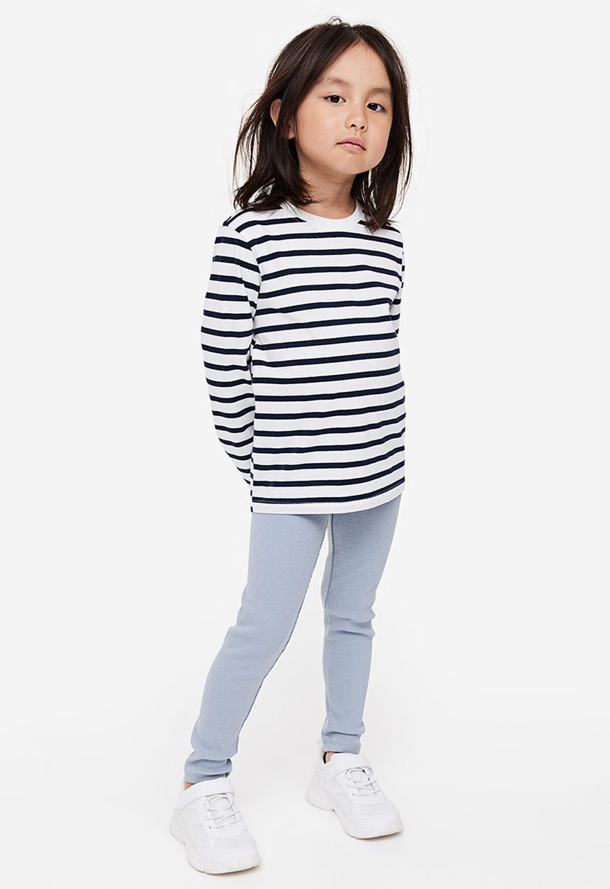 H&M - Ribbed jersey leggings - light dusty blue 