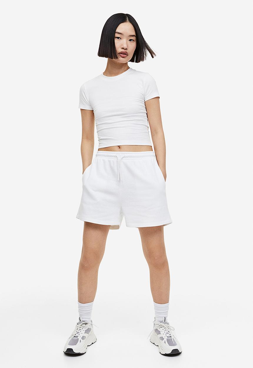 H&M - 2 Pack cropped T-shirts - light grey marl & white 