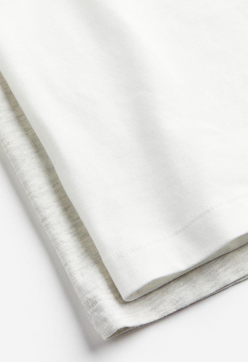 H&M - 2 Pack cropped T-shirts - light grey marl & white 