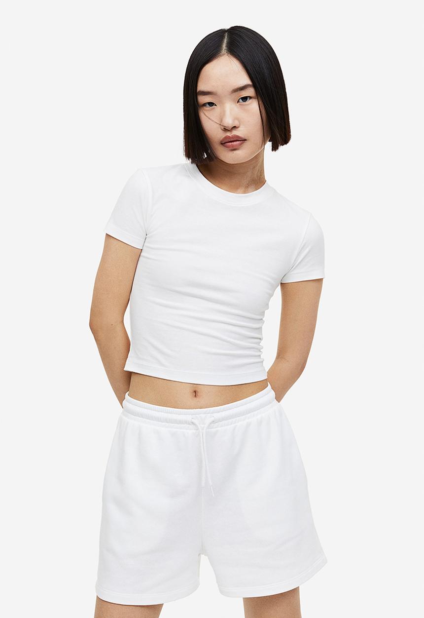 H&M - 2 Pack cropped T-shirts - light grey marl & white 