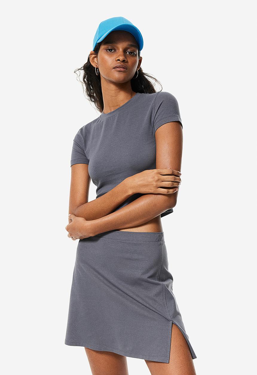 H&M - 2 Pack cropped T-shirts - light beige & dark grey