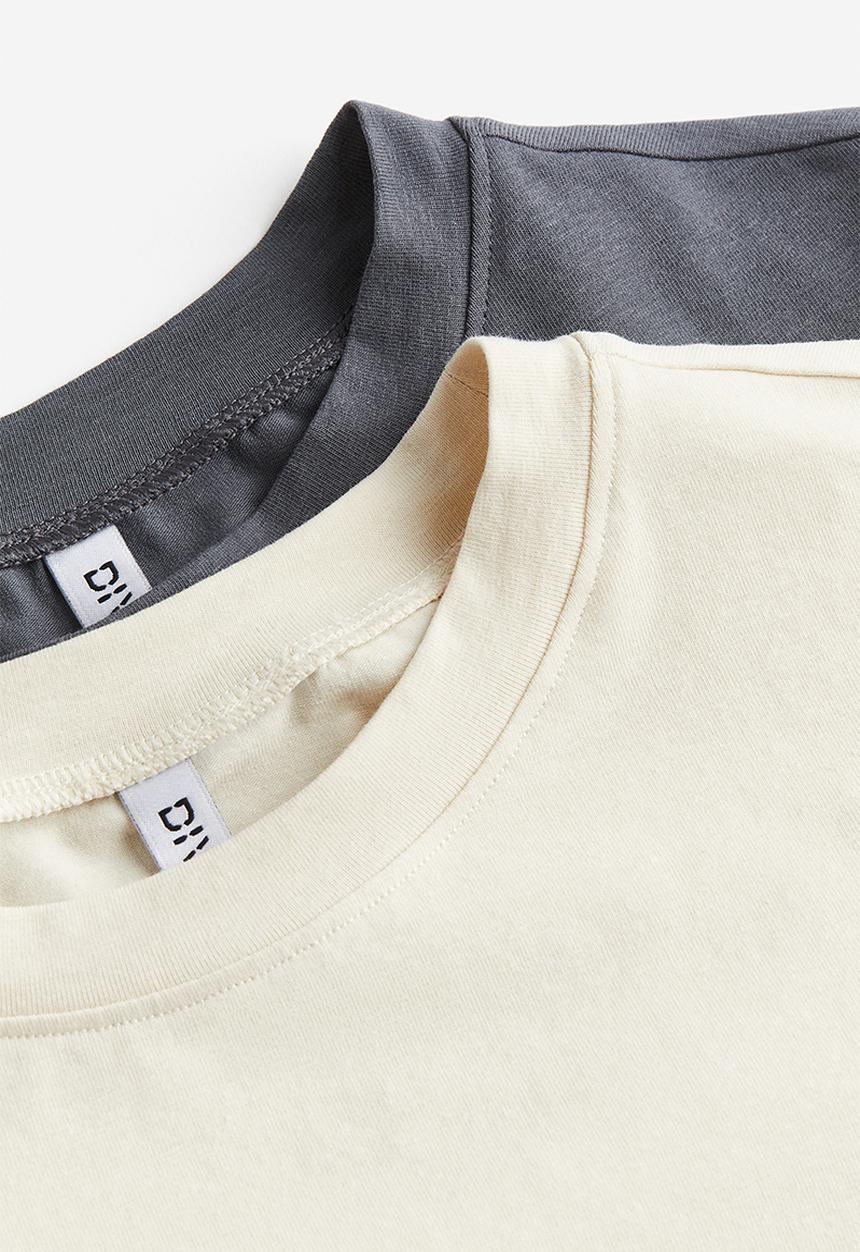 H&M - 2 Pack cropped T-shirts - light beige & dark grey