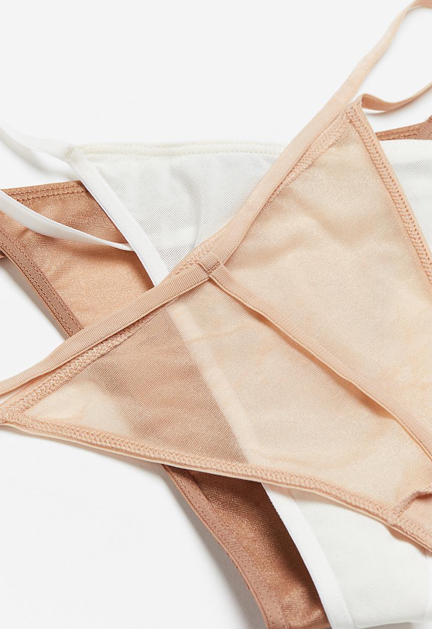 H&M - 3 Pack jersey thong briefs - dark beige & white