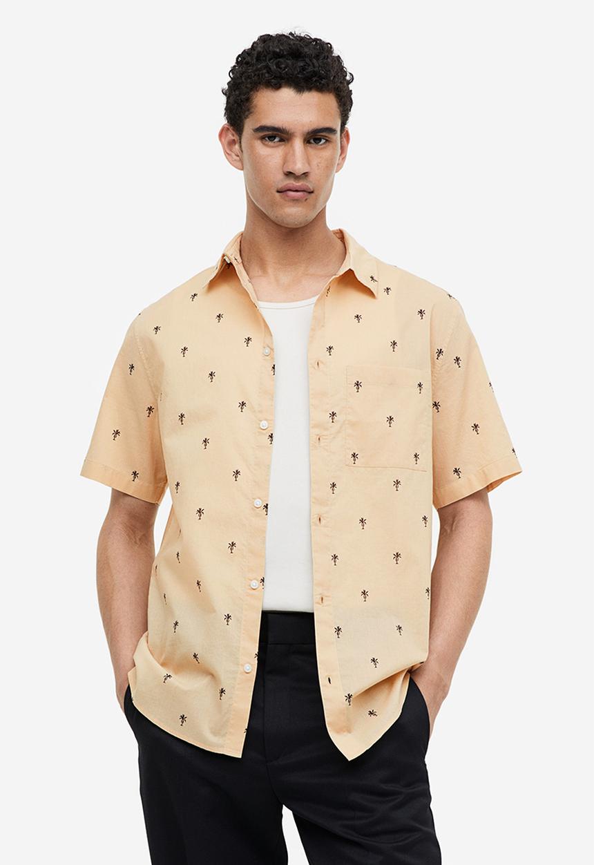 H&M - Cotton shirt regular fit - beige palm trees