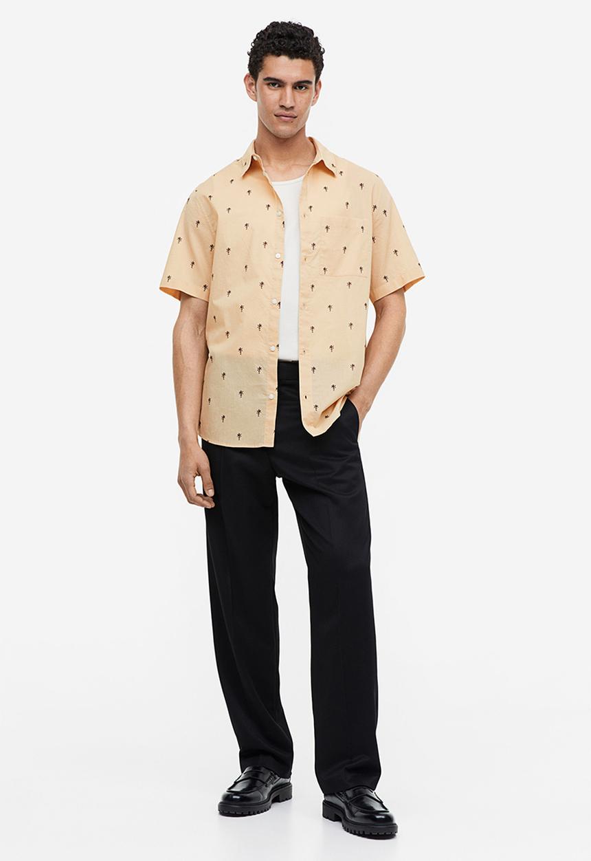 H&M - Cotton shirt regular fit - beige palm trees