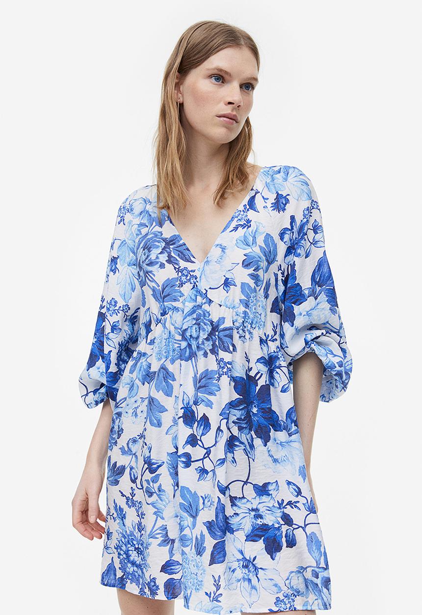 H&M - A-line dress - white blue floral