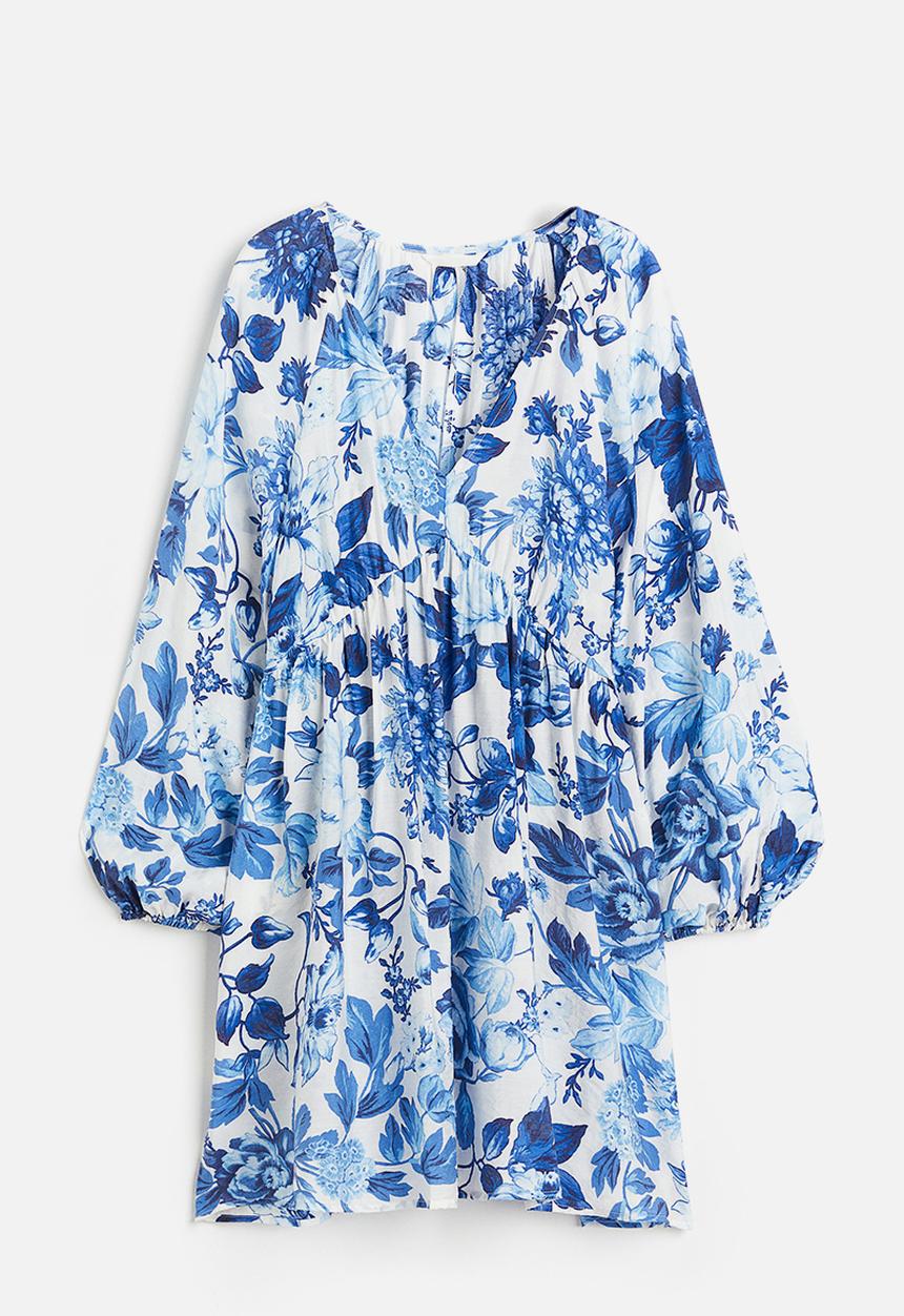 H&M - A-line dress - white blue floral