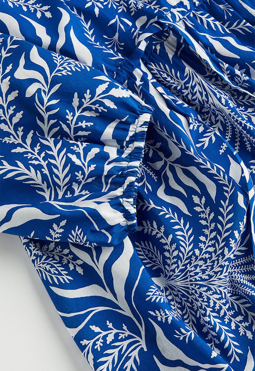 H&M - Balloon-sleeved cotton dress - bright blue patterned 