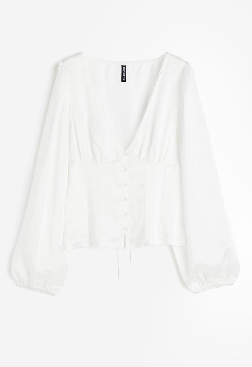 H&M - Balloon-sleeved satin blouse - white