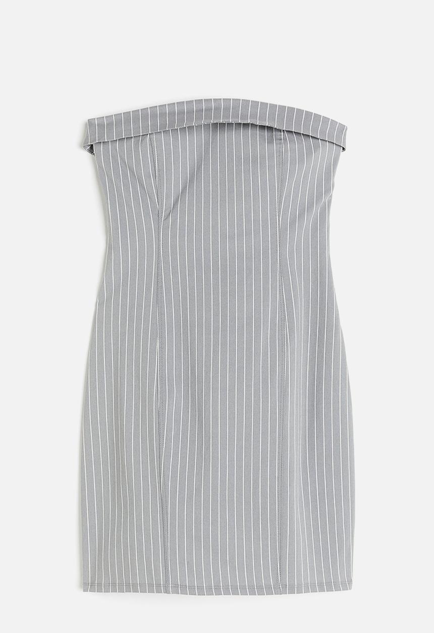 H&M - Bandeau dress - grey pinstriped