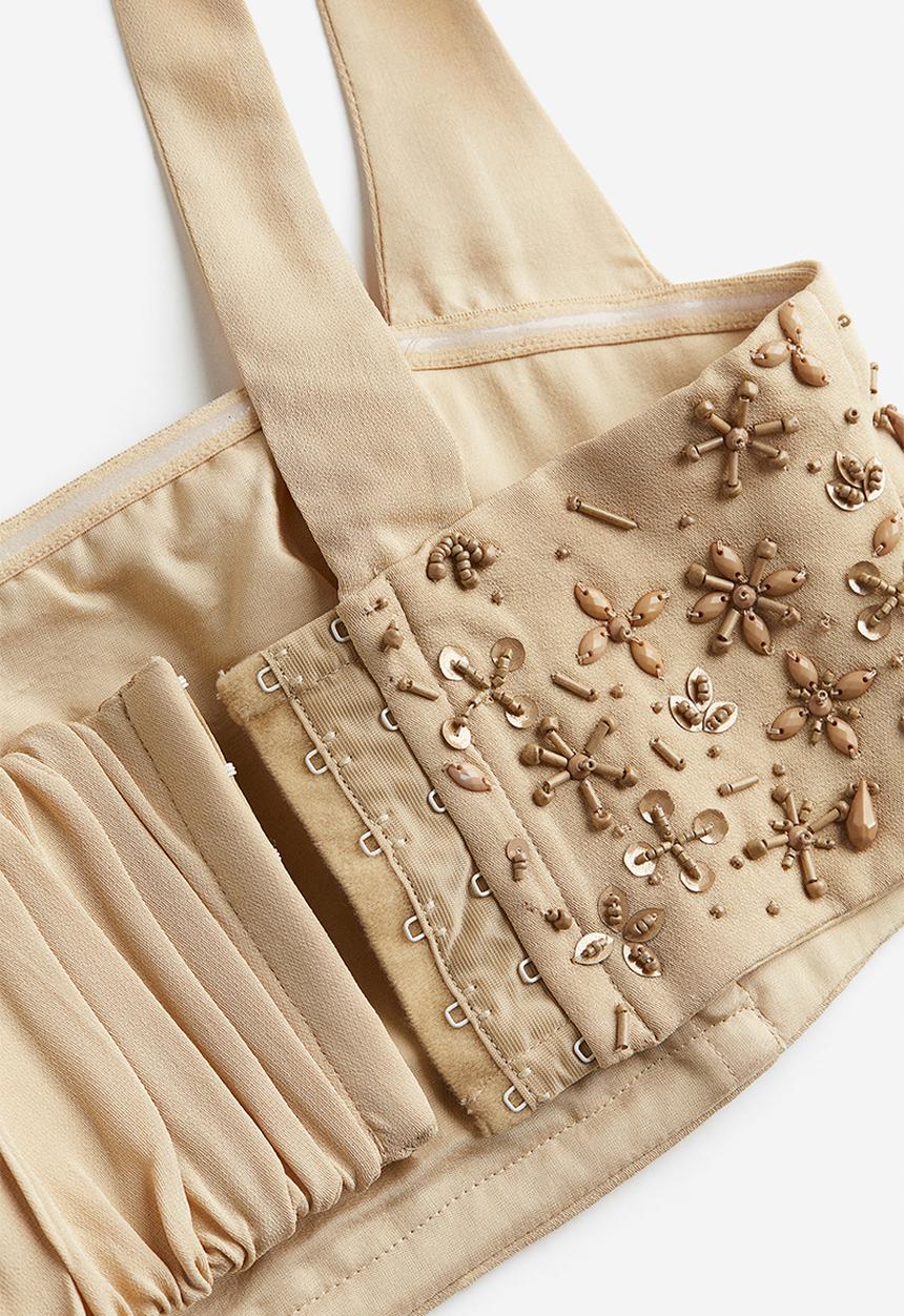 H&M - Beaded square-neck crop top - beige