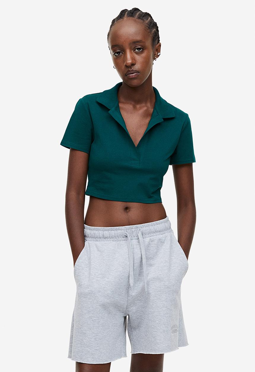 H&M - Collared cropped top - dark green