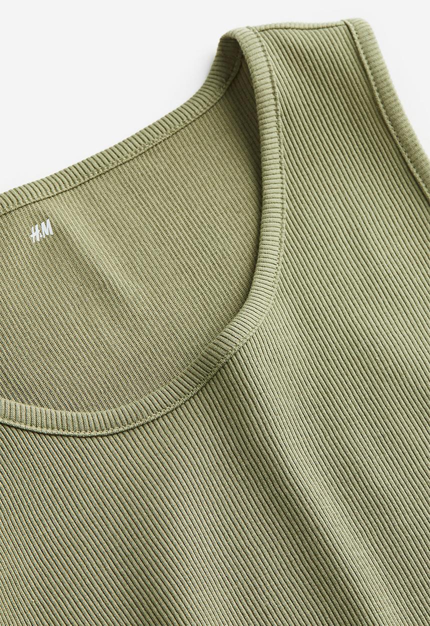 H&M - Slim fit ribbed vest top - khaki green