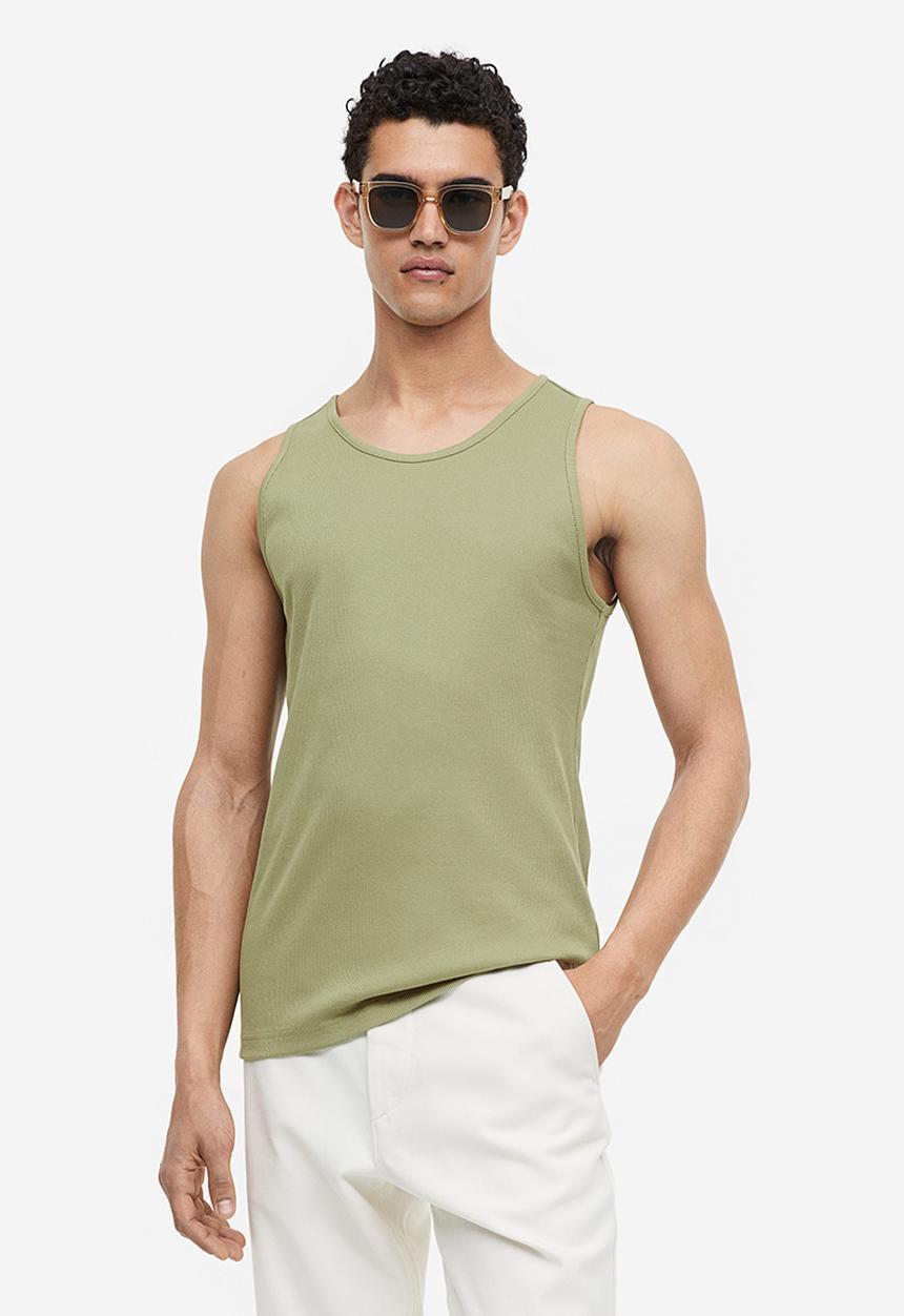 H&M - Slim fit ribbed vest top - khaki green