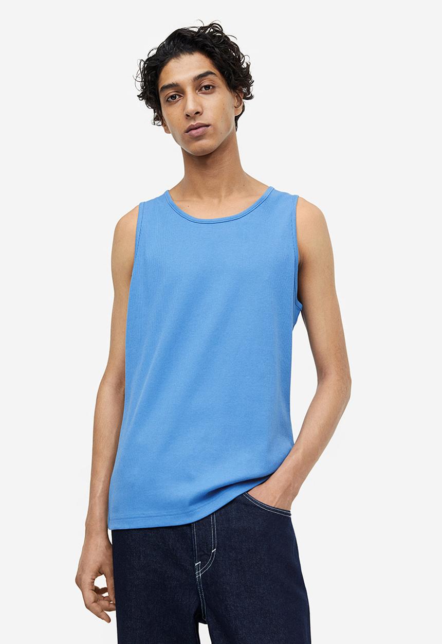 H&M - Slim fit ribbed vest top - light blue