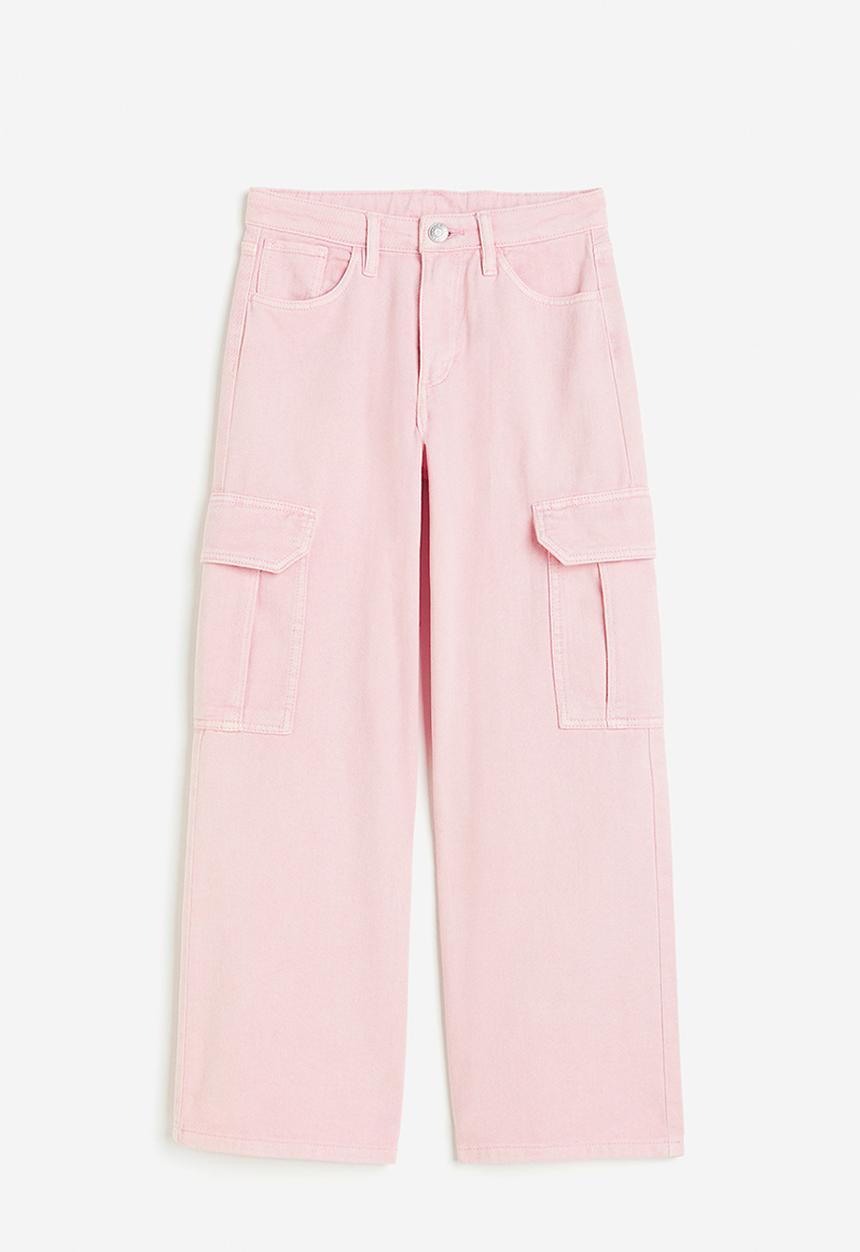 H&M - Wide leg cargo trousers - light pink 