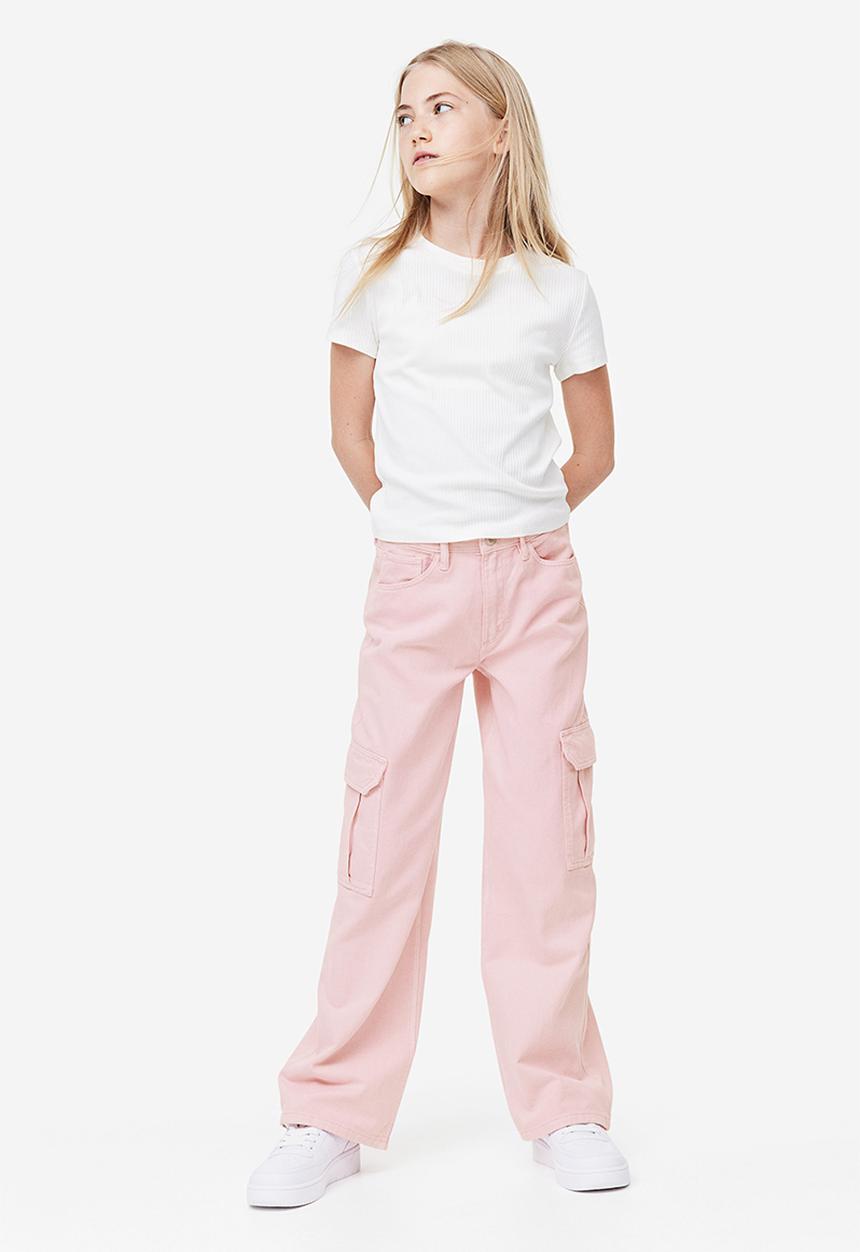 H&M - Wide leg cargo trousers - light pink 