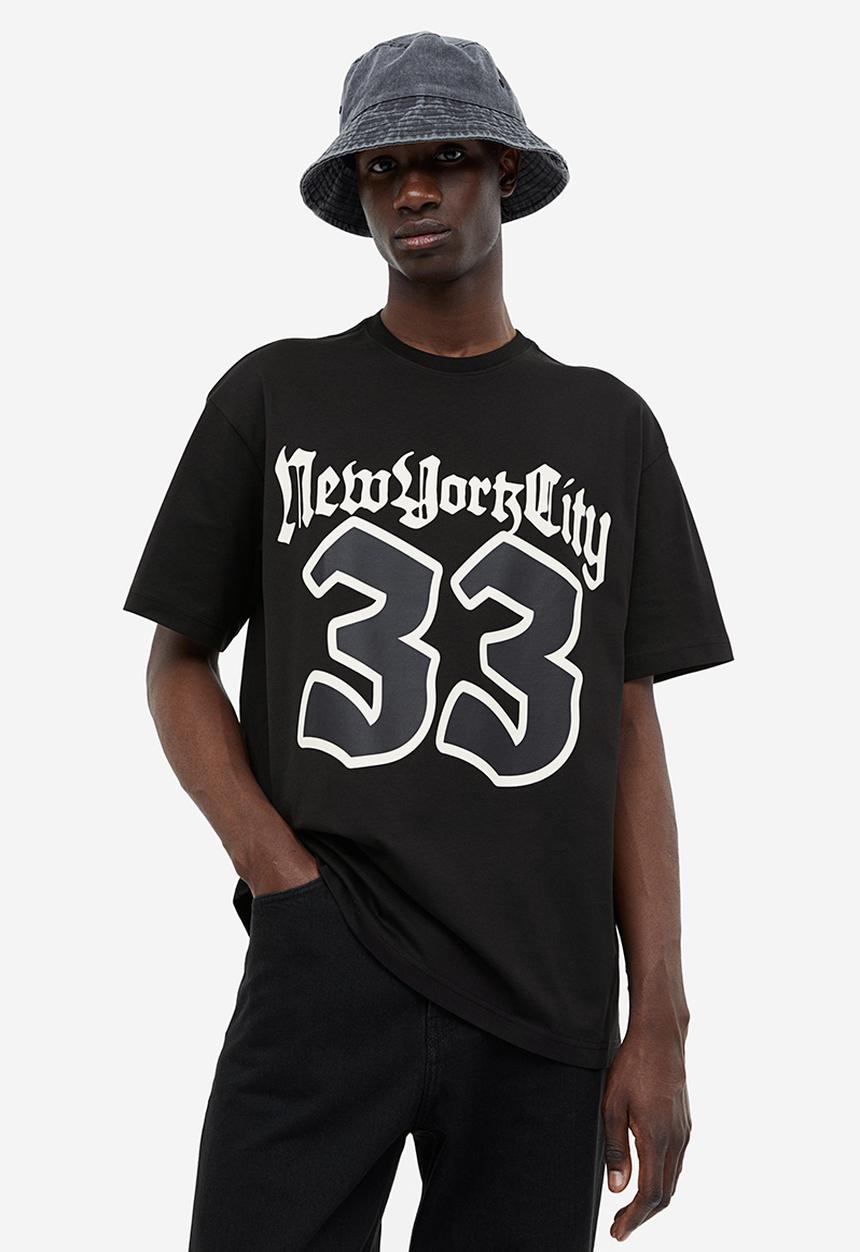 H&M - Relaxed fit printed t-shirt - black/new york