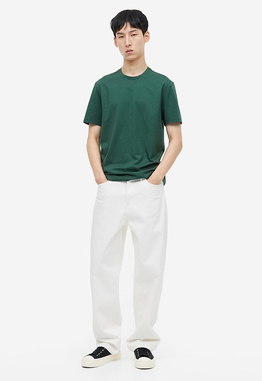 H&M - Slim fit pima cotton t-shirt - dark green