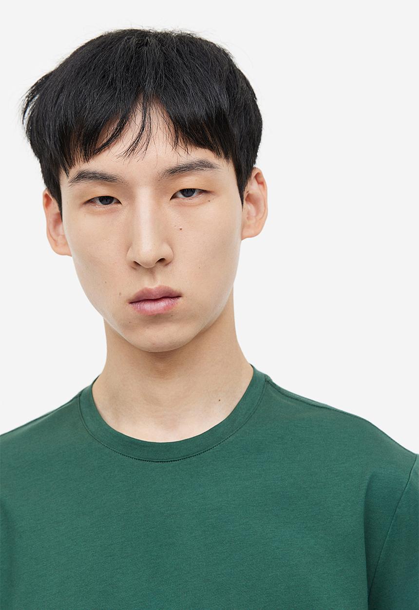 H&M - Slim fit pima cotton t-shirt - dark green