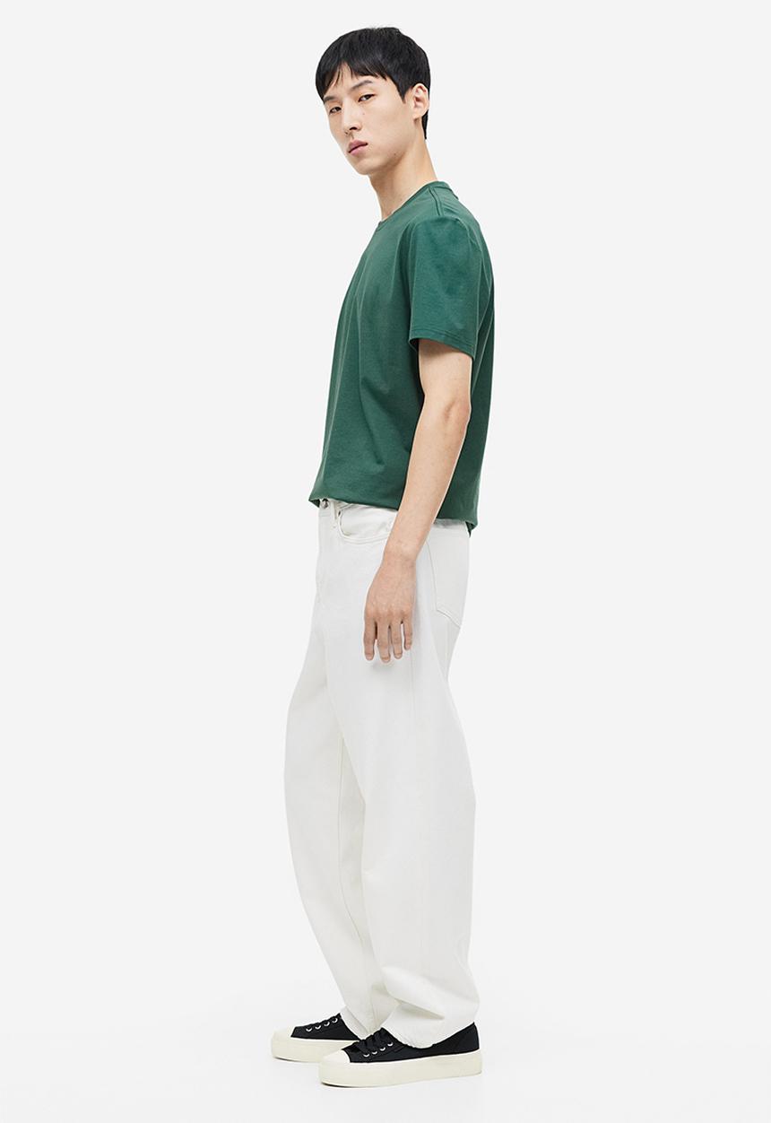 H&M - Slim fit pima cotton t-shirt - dark green